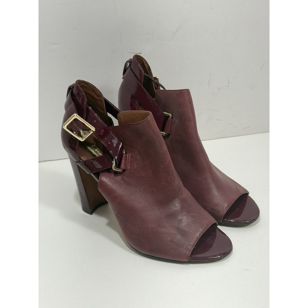 Ralph‎ Lauren Kadence Boots Womens Sz 8B Ankle Bootie Leather Peep Toe Burgundy